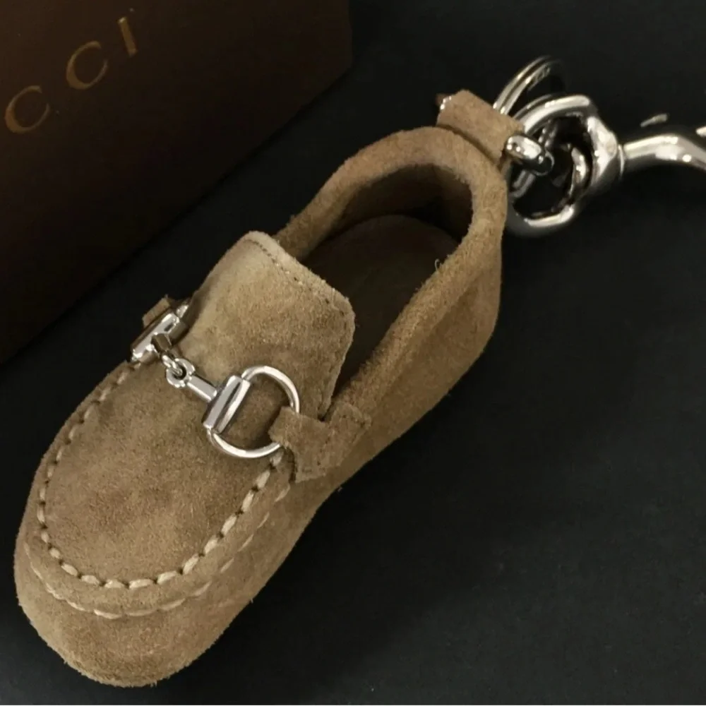 Gucci Horsebjt Camel and Silver Suede Loafer Keychain